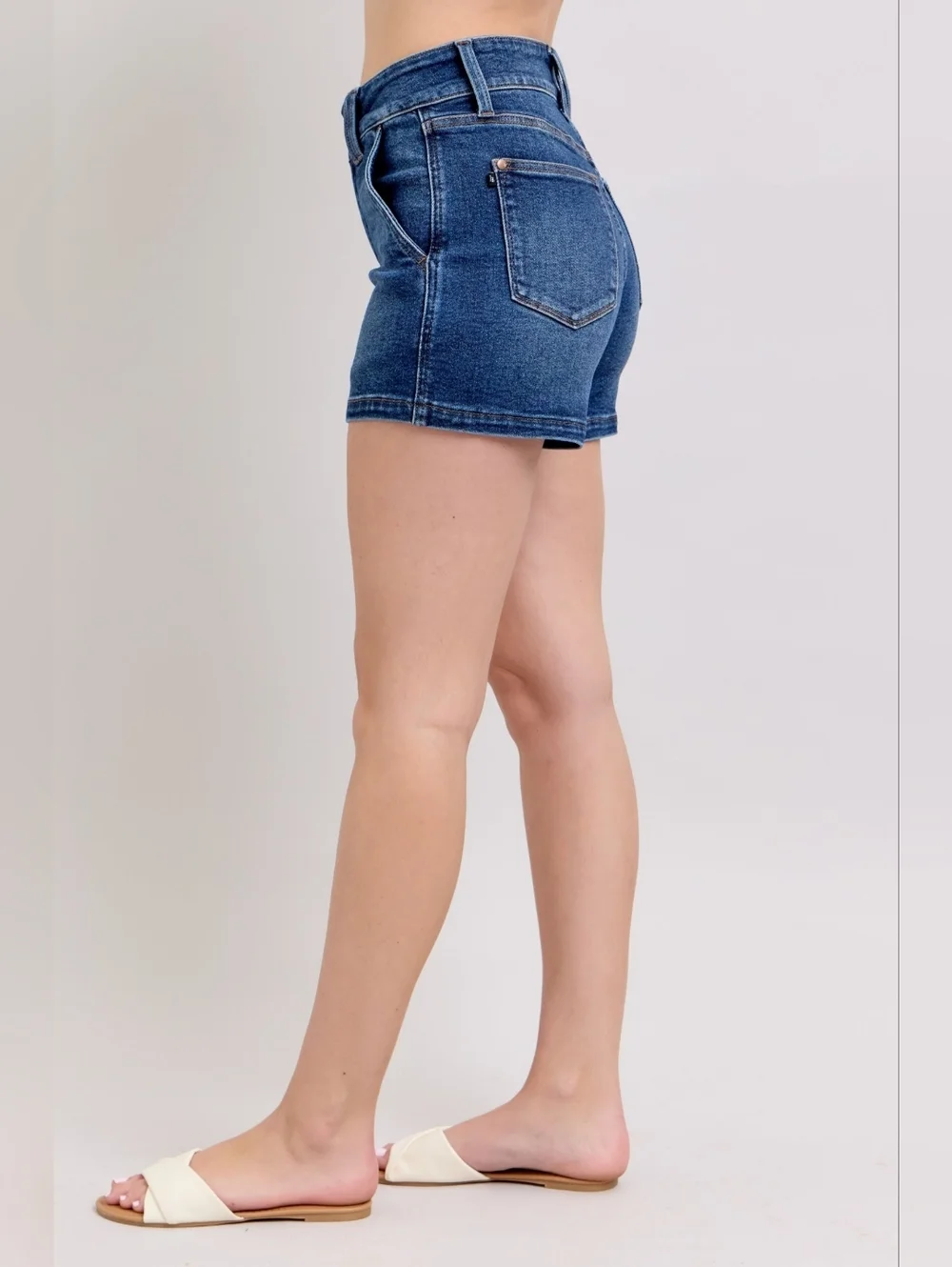 Judy Blue HR Dark Wash Double Button Waistband Denim Jean Shorts Stretch XL NEW